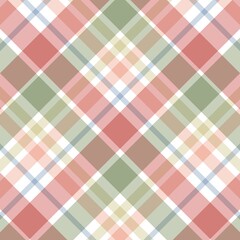 Seamless pastel plaid pattern with geometric diamond shapes