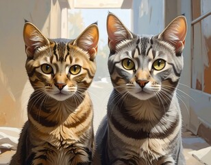 Two Adorable Cats Sitting Together, Expressing a Sense of Calm and Contentment