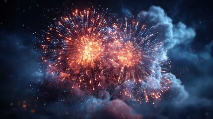Fototapeta premium Spectacular Fireworks Display Against a Dark Night Sky with Smoke Effects