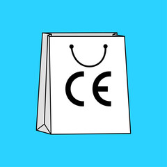 Common Era certification, CE shopping bag, CE certification icon logo flat vector design