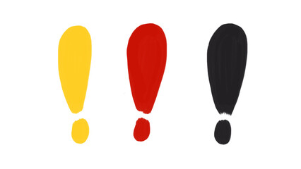Three Exclamation Marks in Different Colors — Yellow, Red, and Black Drawn with Marker Pens
