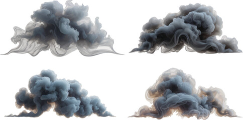 realistic smoke cloud eps vector set, dark fog mist effect, editable haze swirl design element