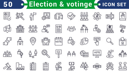 Election and voting Editable Stroke icon set. Containing democracy, vote, government, voting, campaign, political, ballot, candidate and president icons.