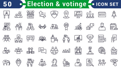 Election and voting Editable Stroke icon set. Containing democracy, vote, government, voting, campaign, political, ballot, candidate and president icons.