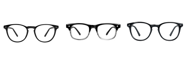 Set of Sophisticated custom-made eyewear frame for optical lenses, clean white backdrop, professional product display on transparent png background. Ai generated
