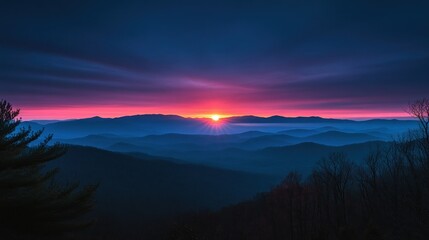 Obraz premium Mountain sunrise, vibrant colors, serene landscape