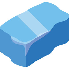 Abstract 3D Ice Block with Light Blue and Dark Blue Tones Isolated on Transparent Background