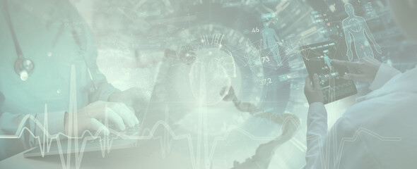 Futuristic digital healthcare and cardiology technology interface