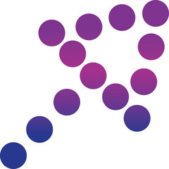 Abstract Arrow Shape Composed of Purple and Blue Gradient Circles Against Transparent Background
