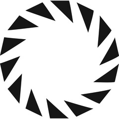 Abstract Black And White Circular Geometric Pattern With Sharp Triangular Elements Rotating Inward Creating A Radial Design On A White Background