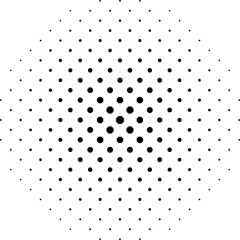 Abstract Black And White Halftone Circle Pattern Geometric Design Isolated On Transparent Background With Gradual Dot Size Increase Towards Center