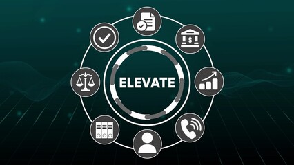 Circular infographic with icons for elevate business growth legal and communication success strategy