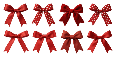 PNG Elegant red decorative bows, element set on transparent background