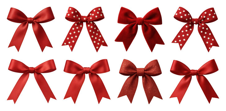 PNG Elegant red decorative bows, element set on transparent background