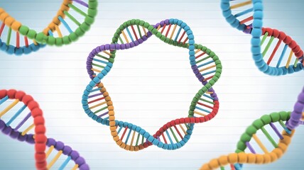 Vibrant, colorful DNA strands intertwining and spinning in a bright, modern scientific abstract