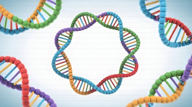 Vibrant, colorful DNA strands intertwining and spinning in a bright, modern scientific abstract