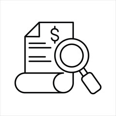 Financial document analysis icon, representing detailed examination of budgets, expenses, and accounting records, perfect for business and financial applications