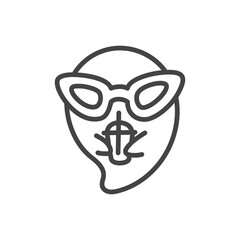 Cute summer ghost icon. Cool spirit wearing sunglasses, funny stylish design. Monochrome doodle illustration isolated on white background. Kawaii halloween sticker. Vector 10 EPS.