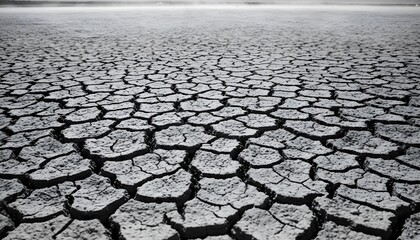 Cracked earth texture in monochrome, representing drought and climate change