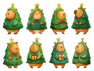 Fototapeta premium PNG Cute bears in Christmas costumes, element set on transparent background