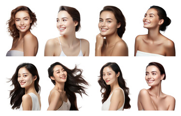 PNG Diverse women showcasing radiant smiles, element set on transparent background