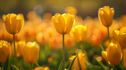 Obraz premium yellow tulips with blur.