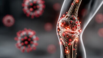 Arthritis: A 3D rendered of the inner workings of human knee joint, showcasing how the infectious microorganisms invade and wreak havoc within the body