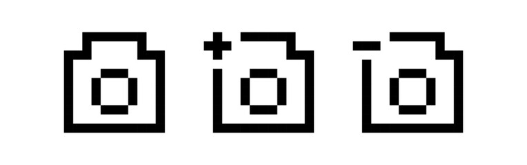 Obraz premium Pixel camera icon variations, pixel camera set, photography icons, black and white, camera symbol, vector illustration.