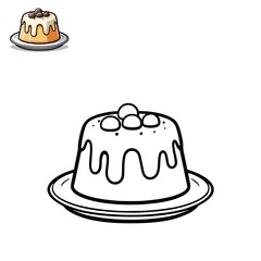 Simple line art of a delicious pudding dessert on a plate, an engaging and fun coloring page illustration for children's activity