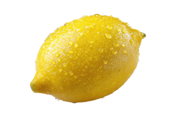 Single lemon, wet with water droplets