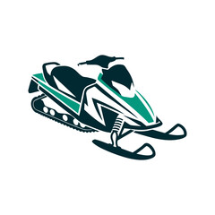 Modern Snowmobile Vector Illustration on White A solid white snowmobile resting on fresh powder snow