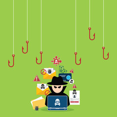 hacker in front of his computer committing digital cybercrime	