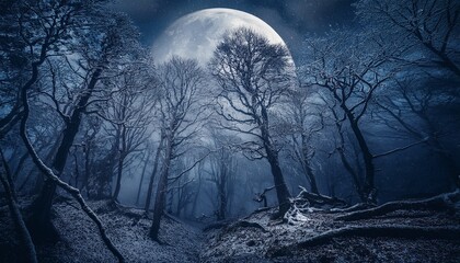 Whispers of Winter: Eerie Woodland Night   Generative AI