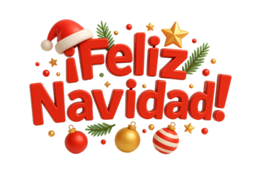 “Feliz Navidad” with ornaments and candy canes. Festive design.