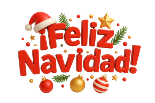 “Feliz Navidad” with ornaments and candy canes. Festive design. - Powered by Adobe