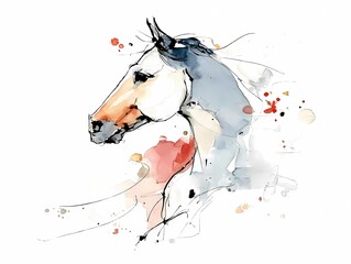 2026 Horse Year. Watercolor illustration of Chinese New Year designs , minimalistic style, Year of the Horse