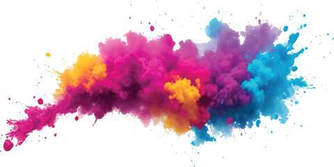 Colorful powder explosion vibrant burst of colors abstract design element for Holi festival and creative projects isolated on white background