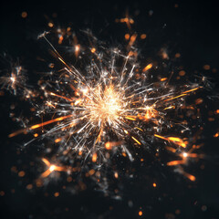 Fototapeta premium Close up of a burning festive sparkler creating brilliant golden light effect
