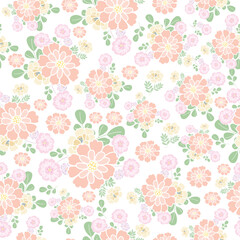 coquette seamless pastel flowers pattern. Delicate petals and vibrant blossoms create an artistic and vintage botanical illustration. Perfect for wallpaper, fabric, wrapping paper and more.