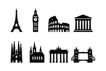 Obraz premium Iconic world landmarks in silhouette: famous architectural monuments