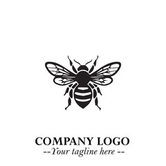 Stylish Bee Logo Symbol in Black on White Background with Minimalist and Modern Elegant Design
