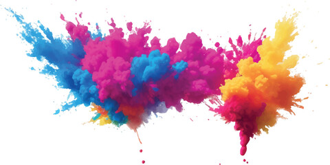 Colorful powder explosion vibrant holi paint splash isolated on white background for graphic design