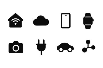 Minimalist technology and connectivity icons: smart home, cloud, mobile, and more