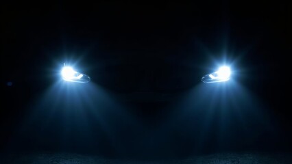 car with headlights on in the dark with copy space
