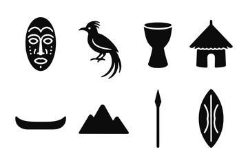 African culture icons collection featuring traditional symbols and silhouette style elements
