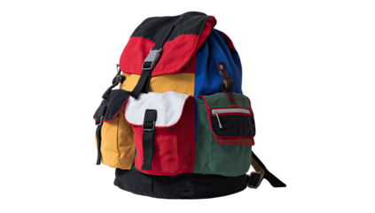 Colorful patchwork backpack with multiple pockets