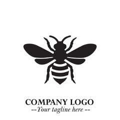 Stylish Bee Logo Symbol in Black on White Background with Minimalist and Modern Elegant Design
