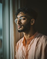 Young arab man contemplating during ramadan fasting
