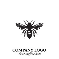 Stylish Bee Logo Symbol in Black on White Background with Minimalist and Modern Elegant Design
