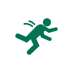 Falling green person silhouette pictogram. Caution sign. Isolated on white background. Vector illustration